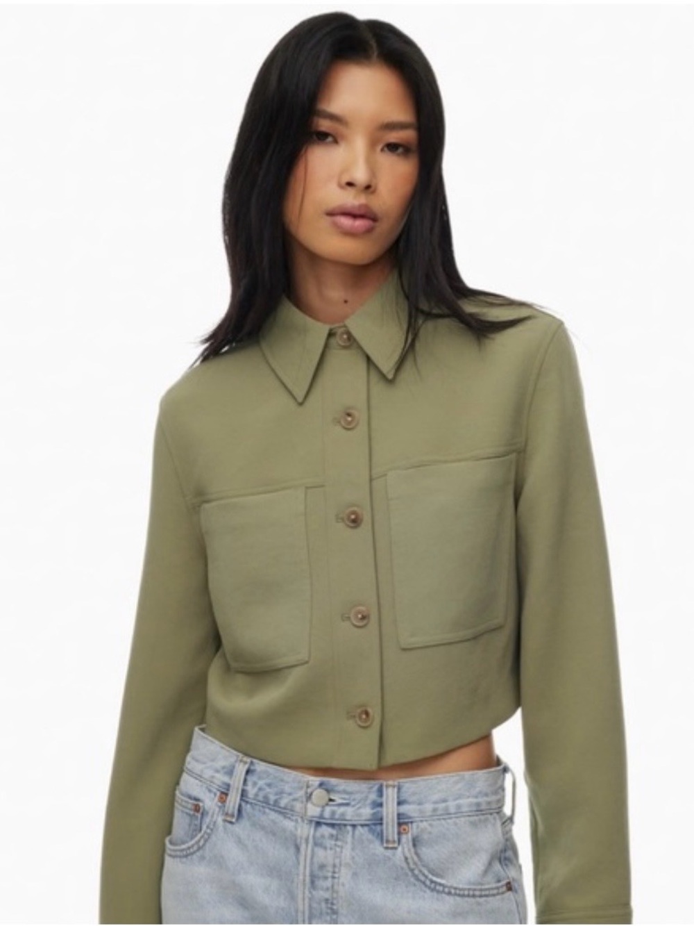 Babaton Olive Green Button-Front Cropped Jacket